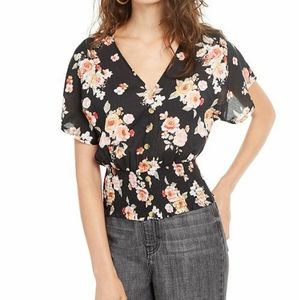 Planet Gold Smocked Floral-Print Top